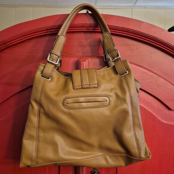 Nine West Warm Brown Double Front Zipper Silver Hardware Shoulder Bag Purse CUTE - Picture 3 of 6